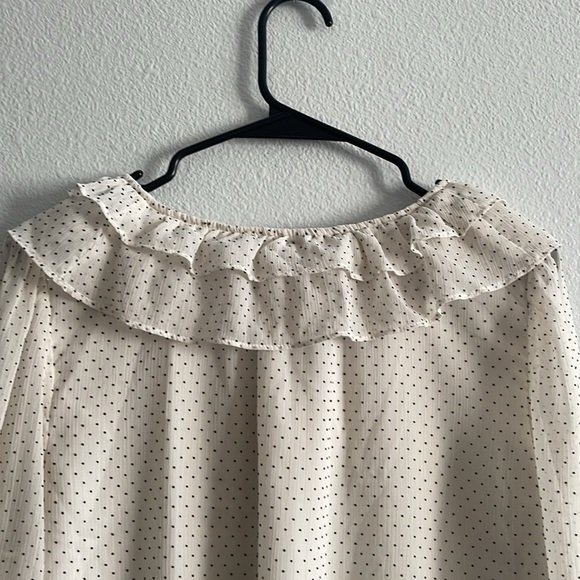 Loft Ivory Black Polka Dot Blouse Large Petite - Picture 8 of 11